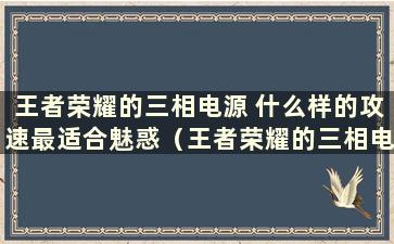 王者荣耀的三相电源 什么样的攻速最适合魅惑（王者荣耀的三相电是哪件装备）？